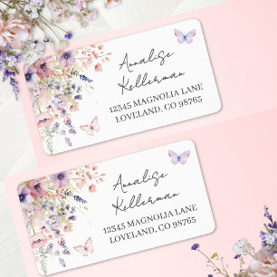 Wilde-Blumen-Schmetterling-Rücksendeadresse Adressaufkleber