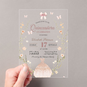 Wilde Blumen Schmetterlinge Kleid Schleife Quincea Acryleinladungen