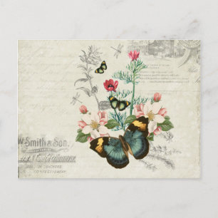 Wilde Blumen Schmetterlinge Vintage Ephemera Postkarte