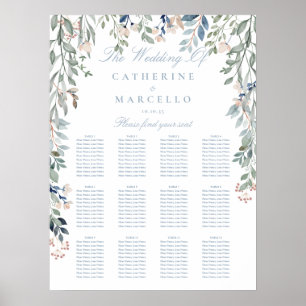 Wilde Blumen Staubblauer Hochzeitssitzplan Chart Poster