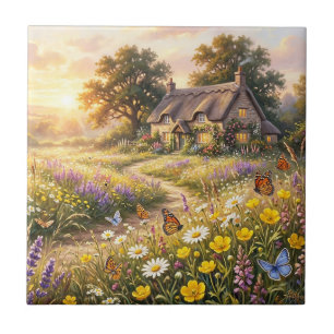 Wilde Blumen und ein süßes Cottage Fliese
