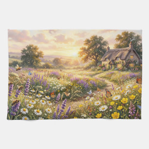 Wilde Blumen und ein süßes Cottage Geschirrtuch
