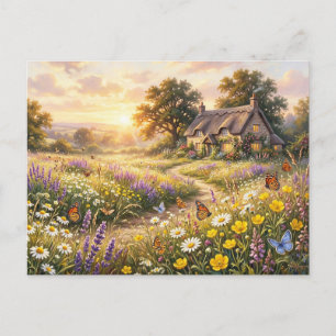 Wilde Blumen und ein süßes Cottage Postkarte