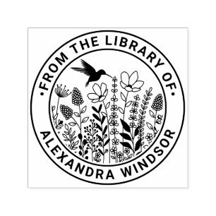 Wilde Blumen und Kolibri Bibliotheksbuch Name Permastempel