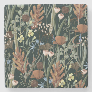 Wilde Blumen und Trockenblumen Muster. Steinuntersetzer
