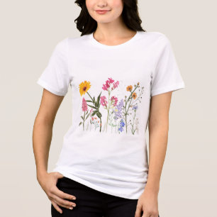 Wilde Blumen, Vintage-Botanik Pastell-Blumen Tri-Blend Shirt