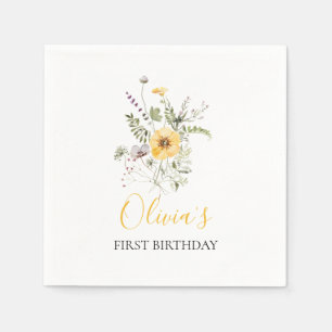 Wilde Blumen Wasserfarbe Floral erste Geburtstag Serviette