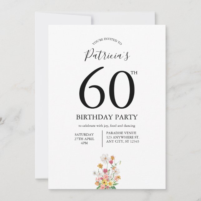 Wilde Blumen Weiß 60. Geburtstag Einladung (Vorderseite)