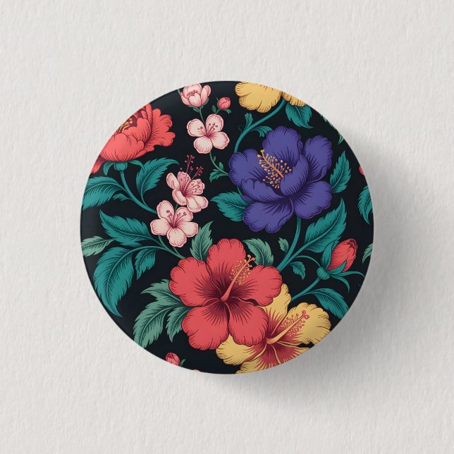Wilde-Blumen-Wiederholungsmuster Button (Vorderseite)