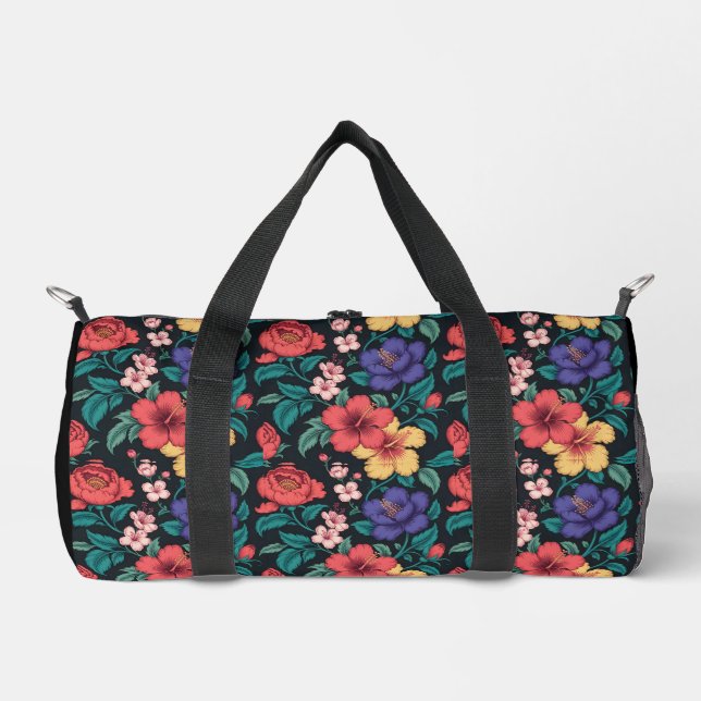 Wilde-Blumen-Wiederholungsmuster Duffle Bag (Vorderseite)