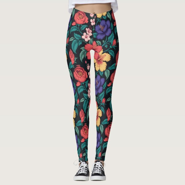Wilde-Blumen-Wiederholungsmuster Leggings (Vorderseite)