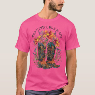 Wilde Blumen Wilde Pferde Cowgirl Stiefel Western T-Shirt