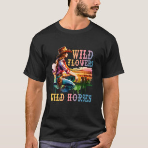 Wilde Blumen Wilde Pferde Reitsport Western Land T-Shirt