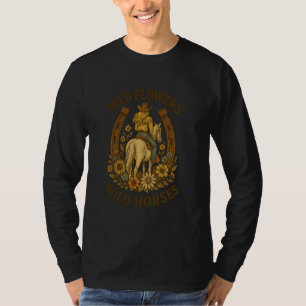 Wilde Blumen - Wilde Pferde Retro Western Cowgirl T-Shirt