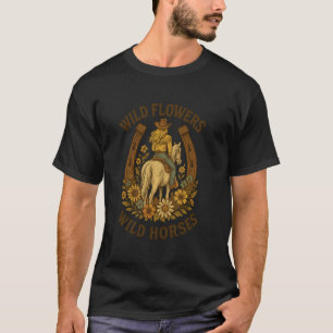 Wilde Blumen - Wilde Pferde Retro Western Cowgirl T-Shirt