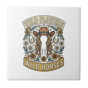 Wilde Blumen Wilde Pferde Vintage Western Floral D Fliese