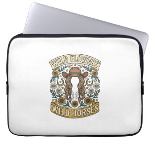 Wilde Blumen Wilde Pferde Vintage Western Floral D Laptopschutzhülle