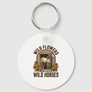 Wilde Blumen Wilde Pferde Vintage Western-Shirt De Schlüsselanhänger