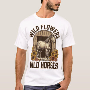 Wilde Blumen Wilde Pferde Vintage Western-Shirt De T-Shirt