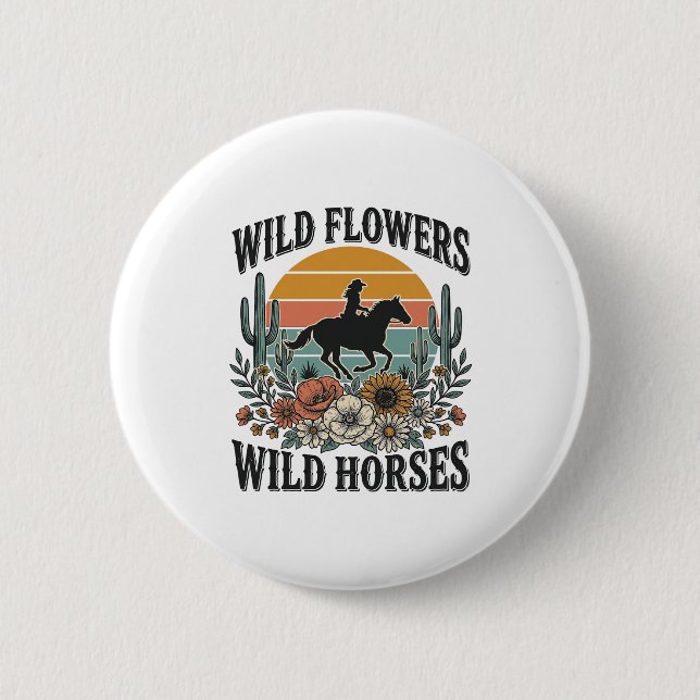 Wilde Blumen Wilde Pferde Western Blumenhemd Desi Button (Vorderseite)