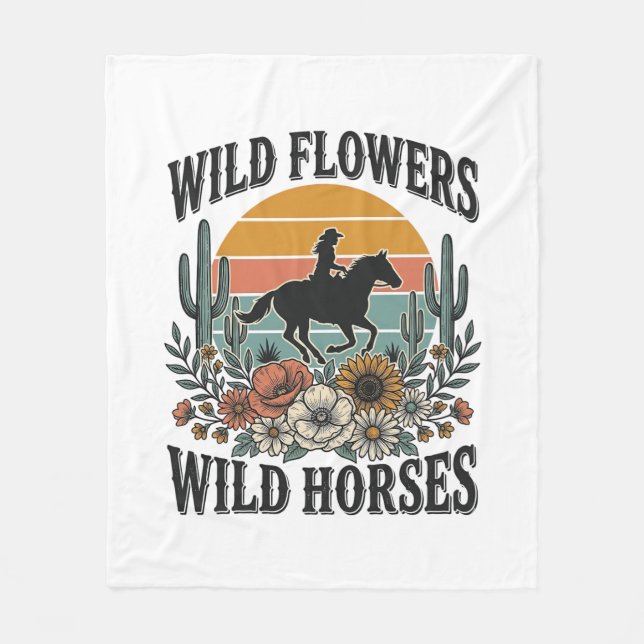 Wilde Blumen Wilde Pferde Western Blumenhemd Desi Fleecedecke (Vorderseite)