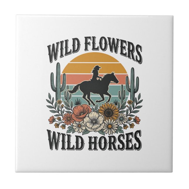 Wilde Blumen Wilde Pferde Western Blumenhemd Desi Fliese (Vorderseite)
