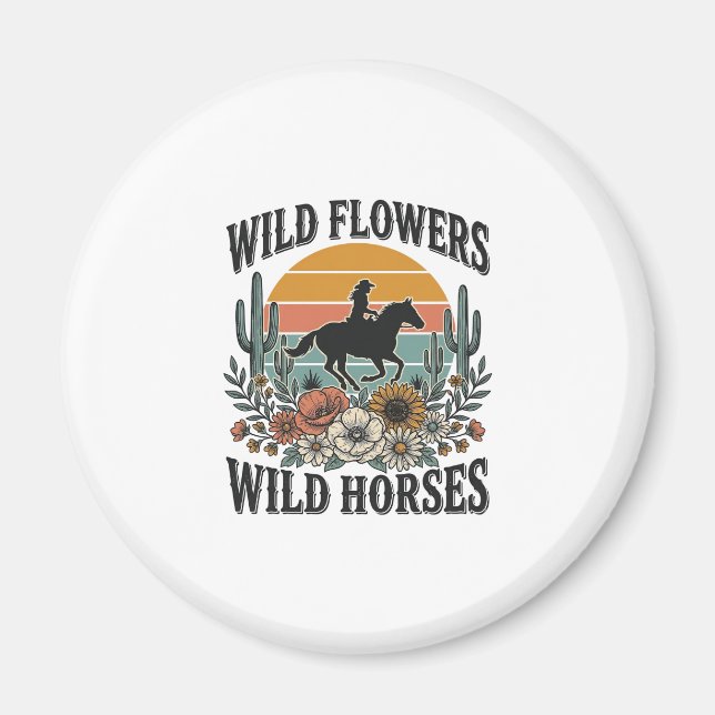 Wilde Blumen Wilde Pferde Western Blumenhemd Desi Magnet (Vorne)