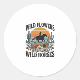 Wilde Blumen Wilde Pferde Western Blumenhemd Desi Runder Aufkleber