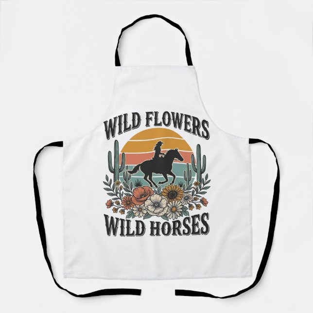 Wilde Blumen Wilde Pferde Western Blumenhemd Desi Schürze (Vorderseite)