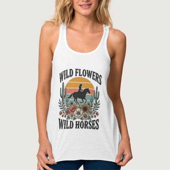 Wilde Blumen Wilde Pferde Western Blumenhemd Desi Tank Top (Vorderseite)