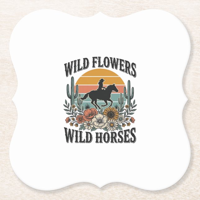 Wilde Blumen Wilde Pferde Western Blumenhemd Desi Untersetzer (Vorderseite)