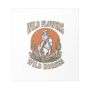 Wilde Blumen Wilde Pferde Western Cowgirl-Shirt De Notizblock