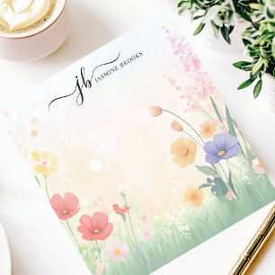 Wilde Blumenwiese Wasserfarbe Personalisiert Chic Notizblock