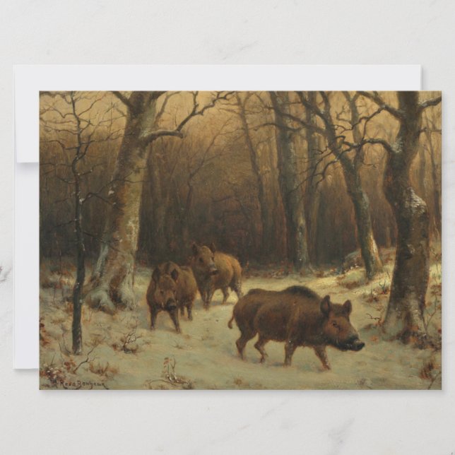 Wilde Boars im Schnee (von Rosa Bonheur) Karte (Vorderseite)