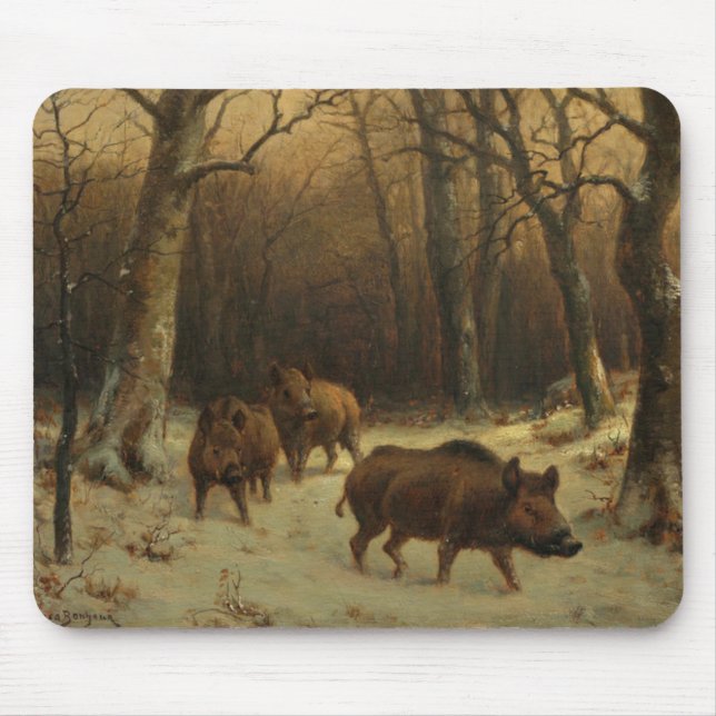 Wilde Boars im Schnee (von Rosa Bonheur) Mousepad (Vorne)