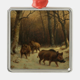 Wilde Boars im Schnee (von Rosa Bonheur) Ornament Aus Metall