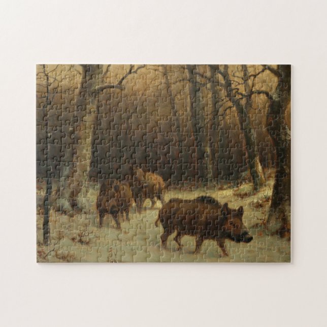 Wilde Boars im Schnee (von Rosa Bonheur) Puzzle (Horizontal)