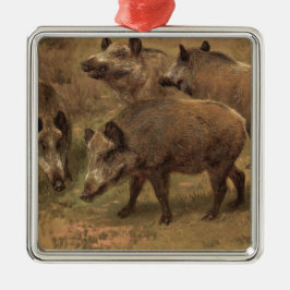Wilde Boars in einer grasbewachsenen Landschaft (v Ornament Aus Metall
