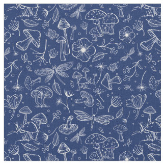 Wilde Botanische Pilzdruckerei in Navy Blue Stoff