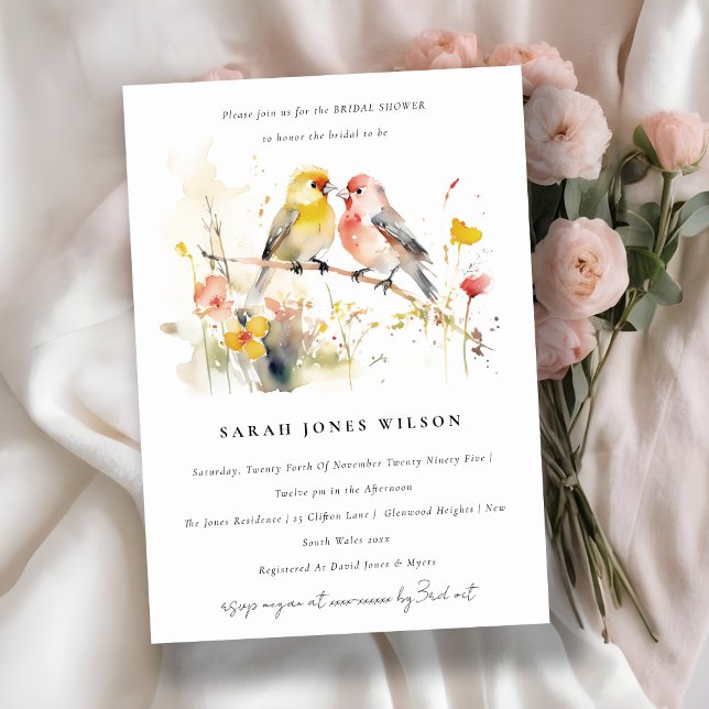 Wilde botanische Wasserfarben Love Birds Brautpart Einladung (Von Creator hochgeladen)