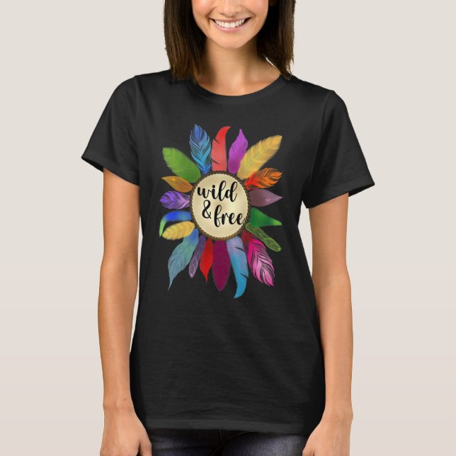Wilde bunte Federn T-Shirt (Vorderseite)