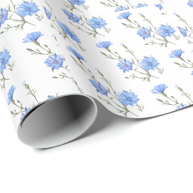Wilde Chicorée Blume Botanische Wasserfarbenwelt Geschenkpapier (Rolleneckpunkt)