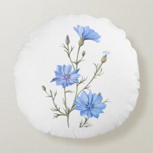 Wilde Chicorée Blume Botanische Wasserfarbenwelt Rundes Kissen