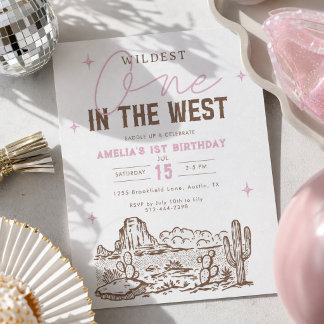 Wilde Cowgirl zum 1. Geburtstag - Einladung Rosa