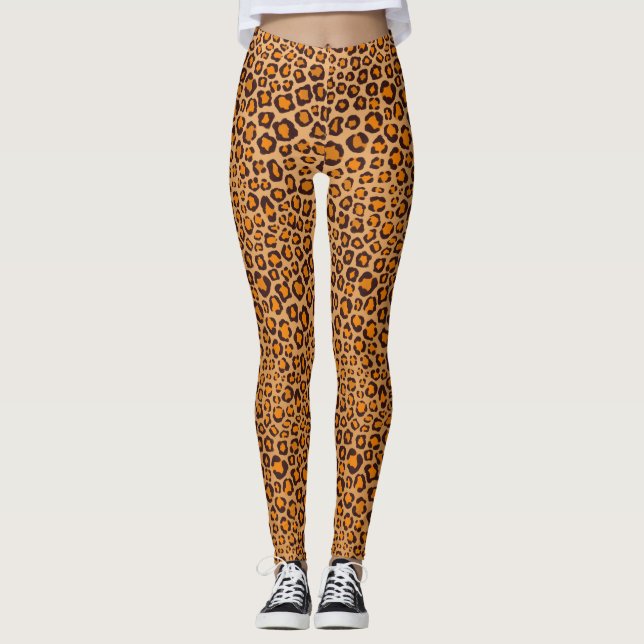 Wilde Dinge Realistische Handgezeichnete Leopard P Leggings (Vorderseite)