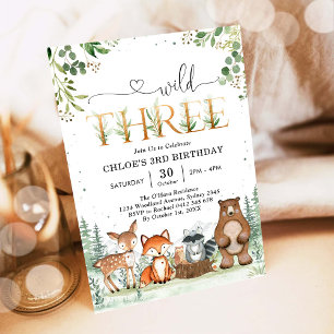 Wilde Drei Waldparty-Tiere 3. Geburtstag Einladung