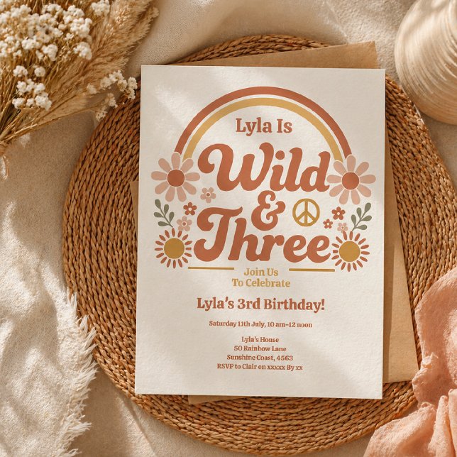 Wilde Dreibirthdayeinladung Mädchen | Retro Boho Einladung (Von Creator hochgeladen)