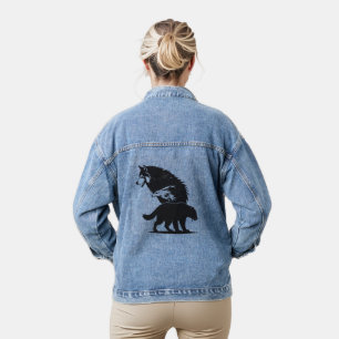 Wilde Dreiheit: Silhouette von Wolf, Adler und Bär Jeansjacke
