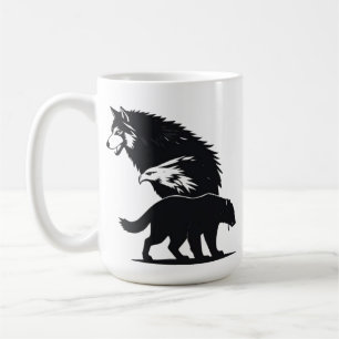 Wilde Dreiheit: Wolf-, Adler- und Bären-Silhouette Kaffeetasse