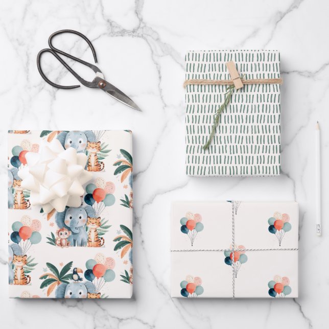 Wilde Dschungel-Geburtstagsfeier-Muster Geschenkpapier Set (Vorderseite)